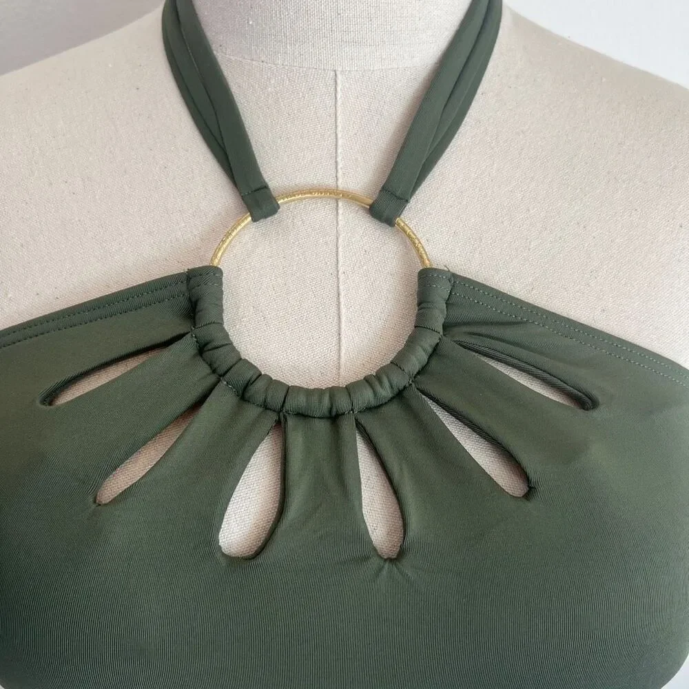 Vince Camuto Serengeti  Ring Cutout Halter Top Safari Green Size Small